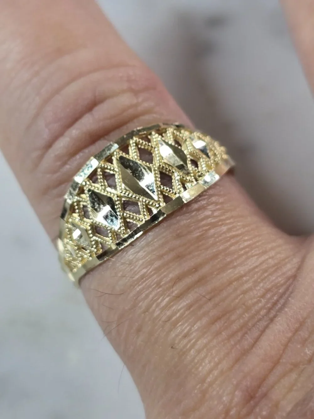 Womens 10K Yellow Gold Modernist Filigree Ring 1.4g E7940